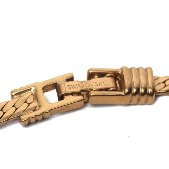 Vintage Swarovski Crystal Gold Plated Necklace Collar Choker Flat Snake Chain - Picture 8 of 15